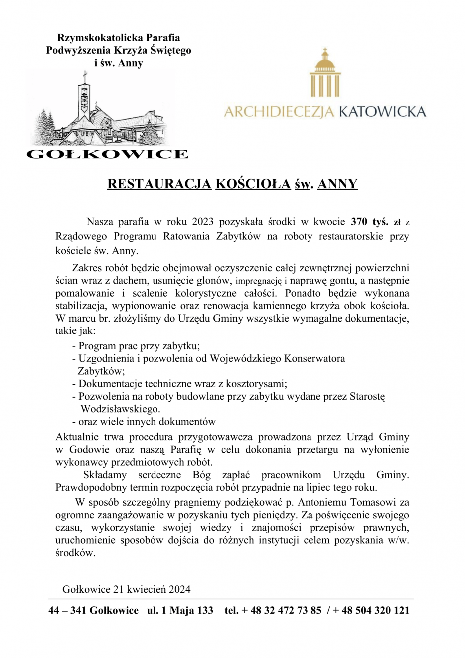 Remont kościoła św. Anny